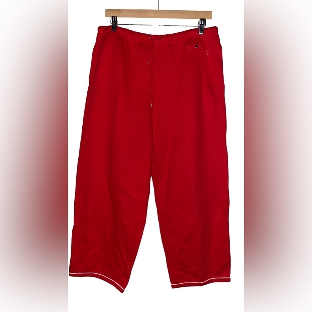 Lauren Ralph Jean Red Crop Drawstring Cotton Jogger Pant Casual Work Size L NEW